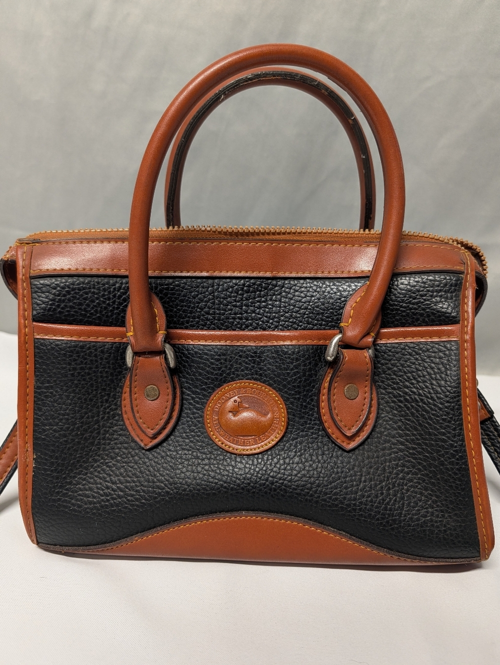 Vintage Dooney & Bourke All-Weather Leather Satchel Crossbody Black & Tan